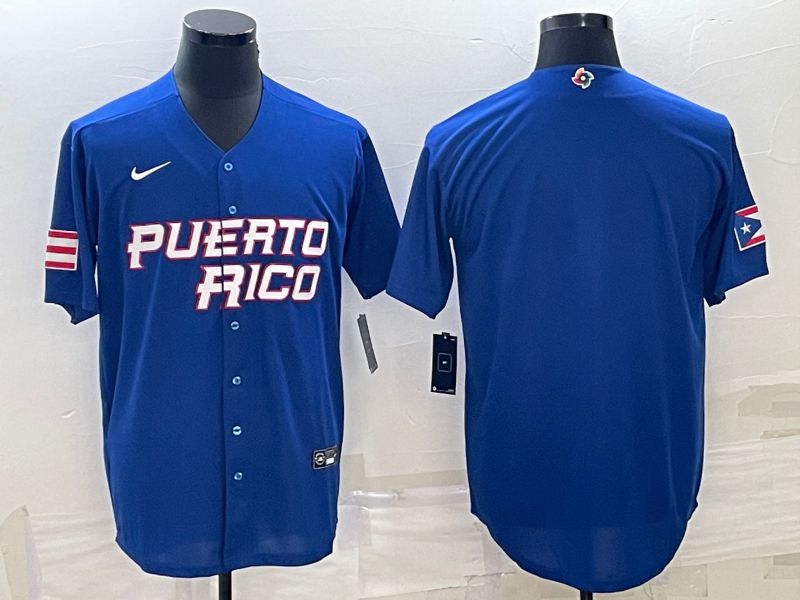 Men 2023 World Cub Puerto Rico Blank Blue Nike MLB Jersey